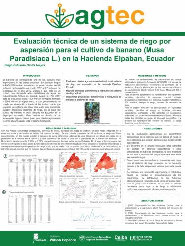 Evaluación técnica de un sistema de riego poraspersión para el cultivo de banano (MusaParadisiaca L.) en la Hacienda Elpaban, Ecuador